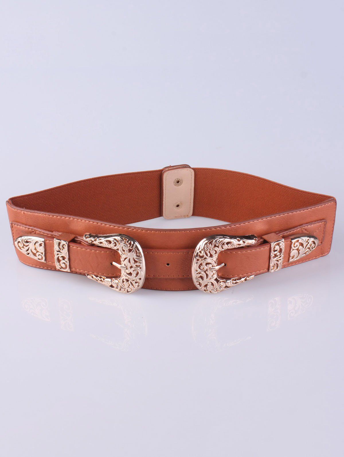 2018 Wide Stretch Double Buckle Belt In Brown | Rosegal.com