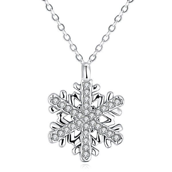 

Polished Rhinestone Snowflake Pendant Necklace, Silver