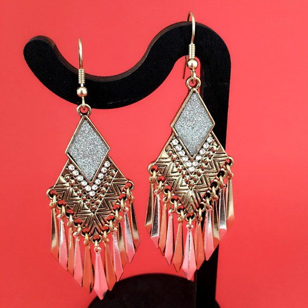 [42 OFF] Rhinestone Rhombus Tassel Drop Earrings Rosegal