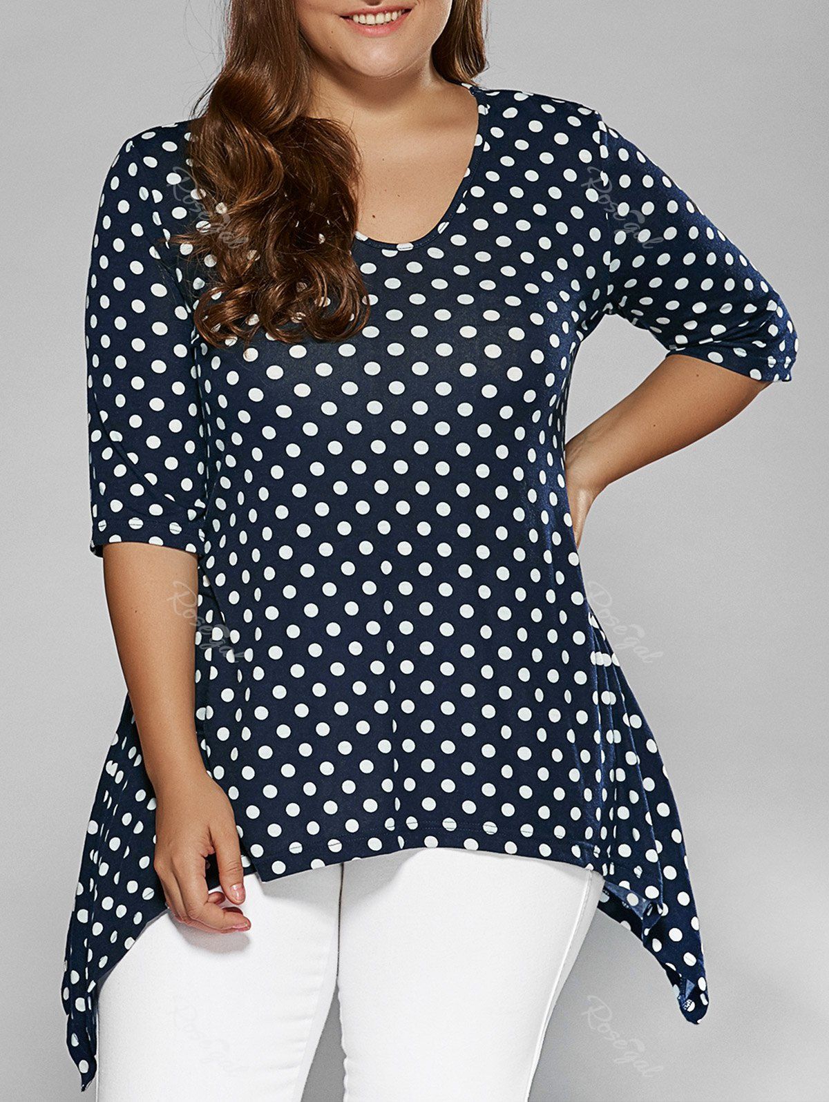 [41% OFF] Plus Size Polka Dot Asymmetrical Blouse | Rosegal