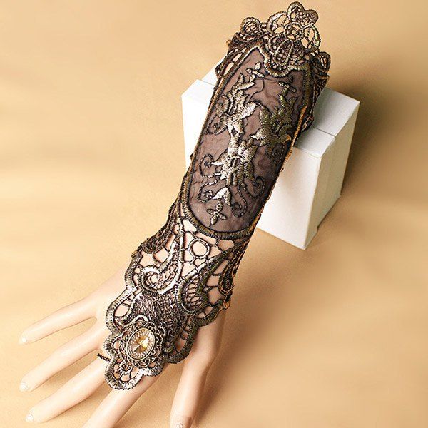 

Floral Lace Retro Lace Up Glove Bracelet, Deep brown