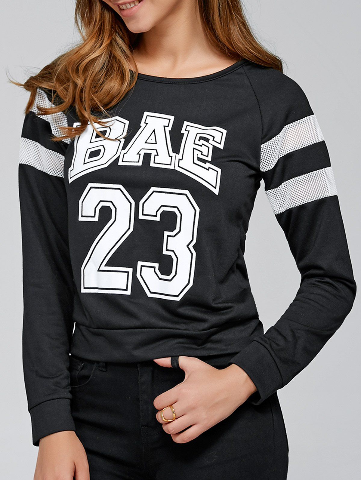 

Raglan Sleeve Letter Print Pullover Sweatshirt, Black