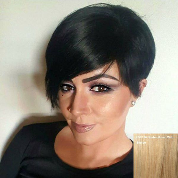 38 Off Short Pixie Cut Side Bang Straight Capless Real Natural