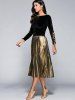 High Waisted Gilding Pleated Midi Skirt -  