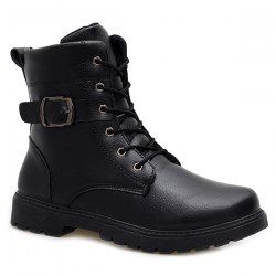 Buckle Strap Zipper Tie Up Boots