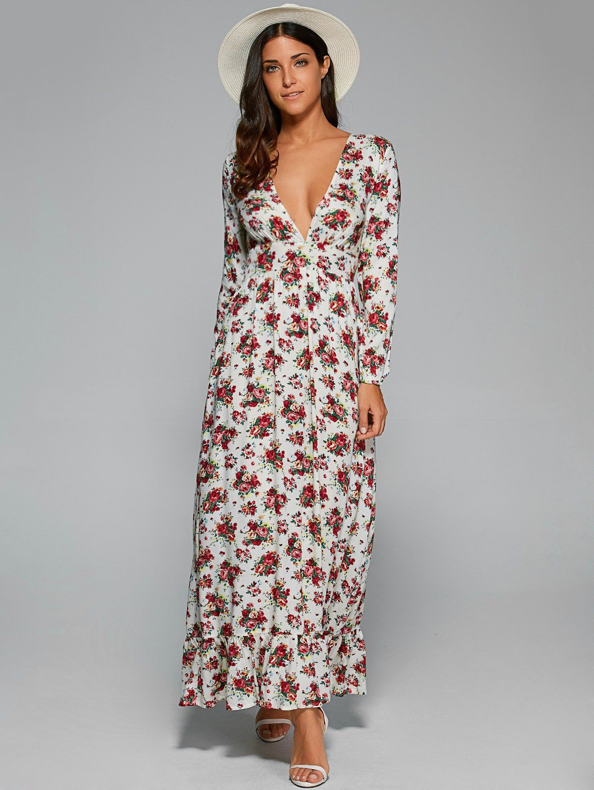 plunge neck floral dress