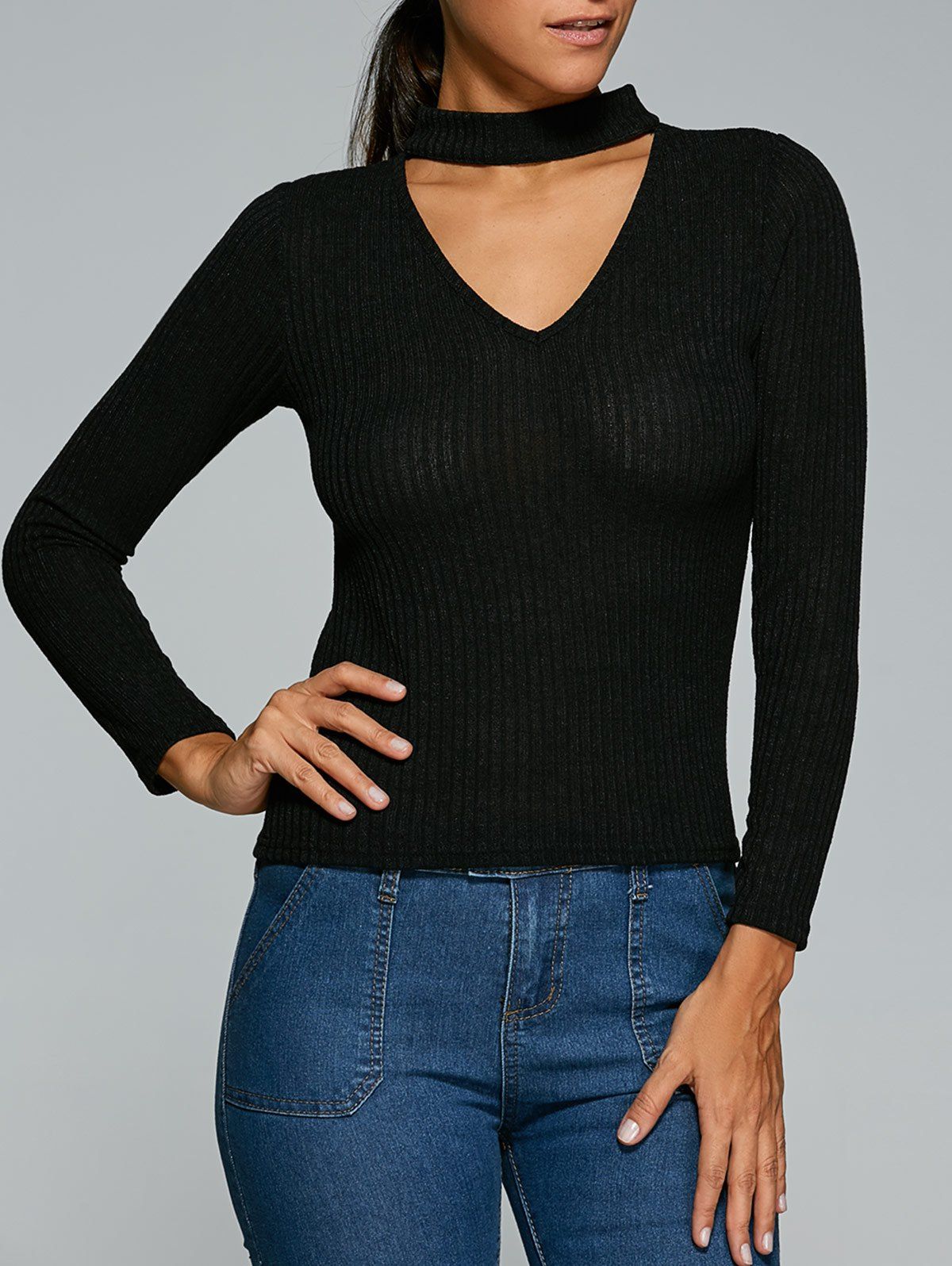 Store Ribbed Front Cut Out Knitwear  