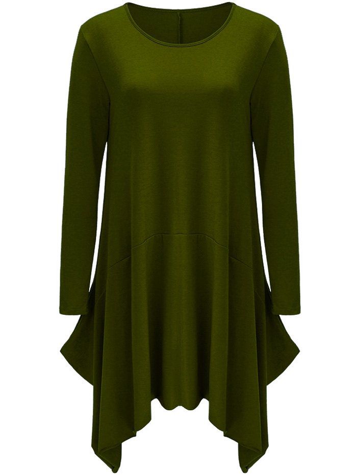 

Asymmetrical Long Sleeve T Shirt Casual Dress, Army green