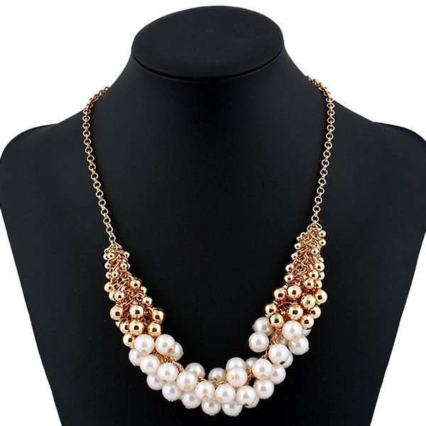 

Faux Pearl Beaded Necklace, Golden