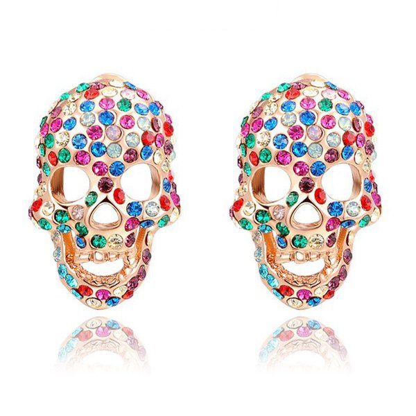

Pair of Rhinestone Skull Stud Earrings, Golden