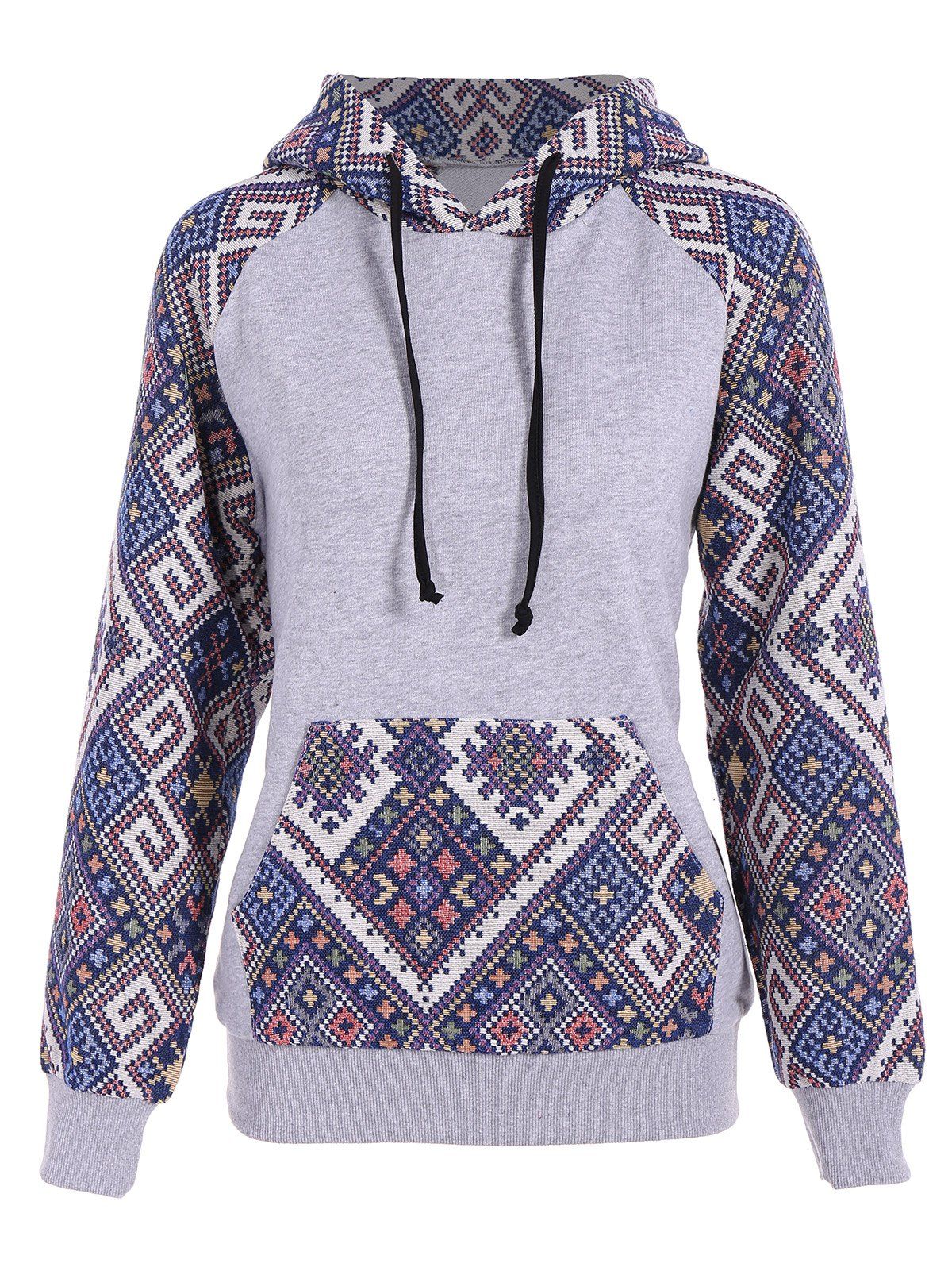 [29 OFF] Front Pocket Jacquard Tribal Hoodie Rosegal