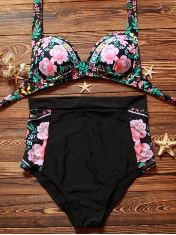 Off Halter High Waist Floral Gathered Bikini Set Rosegal