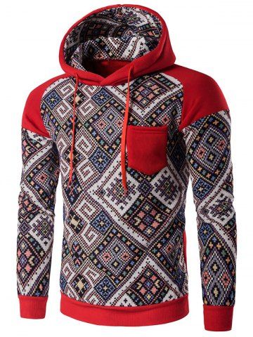 2018 Tribal Print Hooded Raglan Sleeve Hoodie In Red L | Rosegal.com