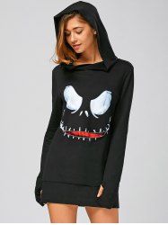 Long Sleeve Mini Halloween Hoodie Dress - BLACK S