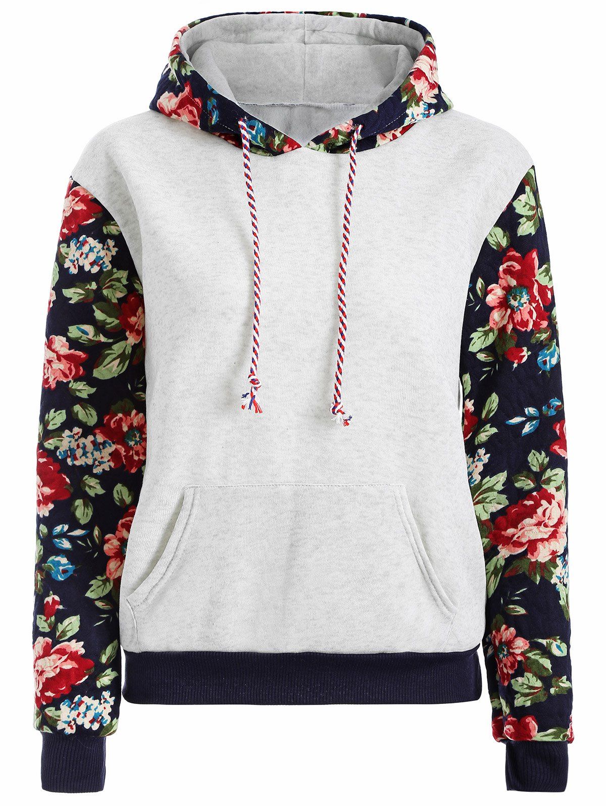 [40 Off] Floral Print Front Pocket Preppy Hoodie Rosegal