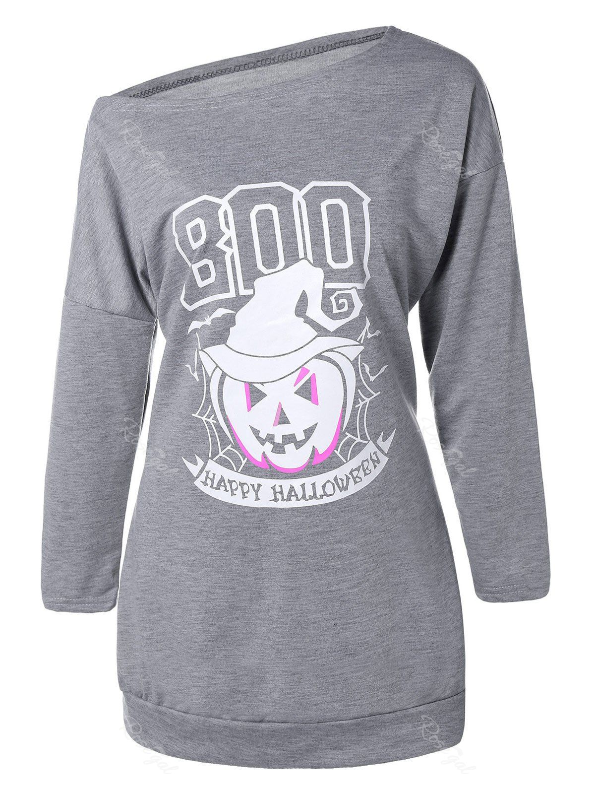 

Plus Size Skew Neck Pumpkin Print Sweatshirt, Gray