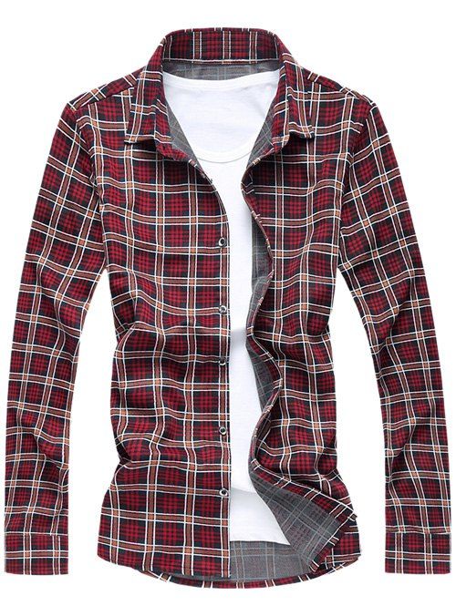 

Plus Size Plaid Long Sleeves Turn-down Collar Shirt, Red
