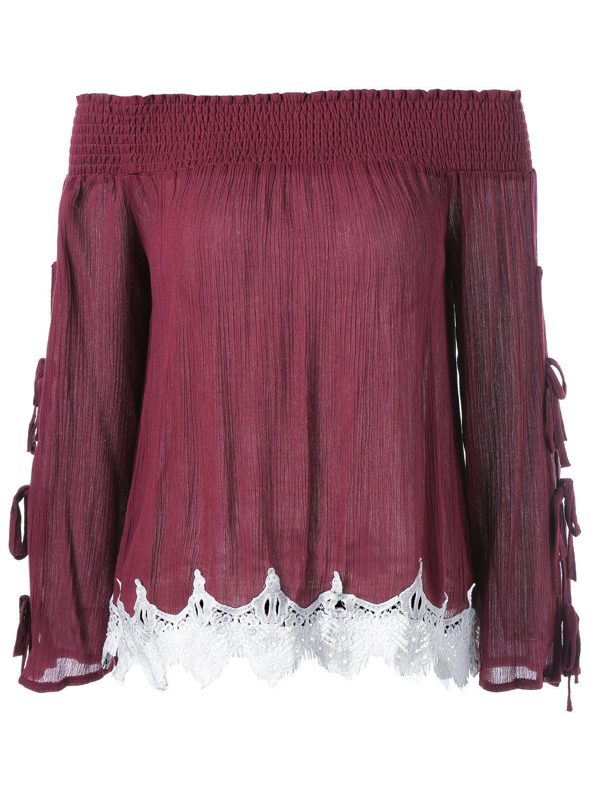 [42% OFF] Lace Pleated Bell Sleeve Blouse | Rosegal