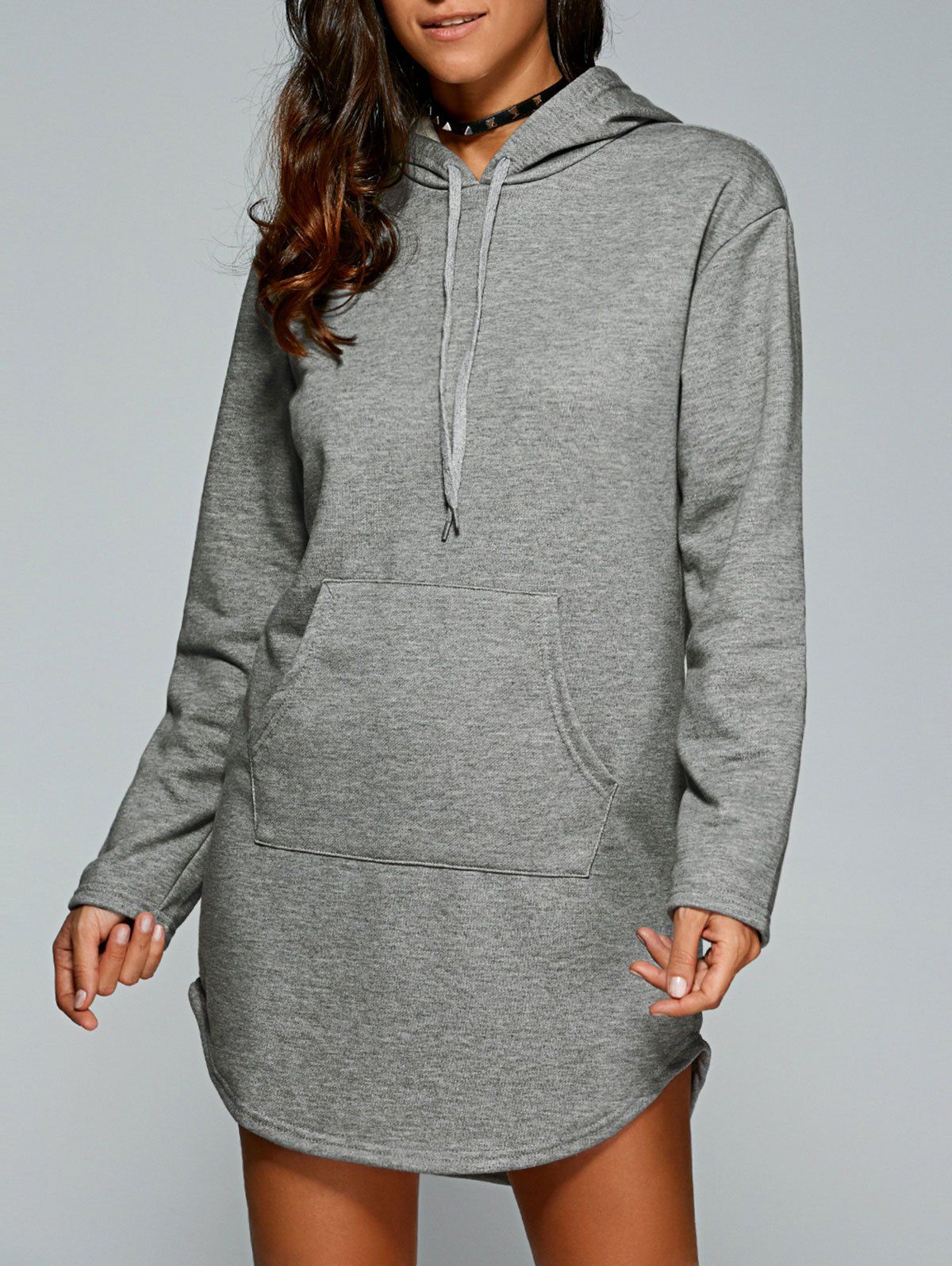 [44% OFF] Drawstring Kangaroo Pocket Hoodie Dress | Rosegal