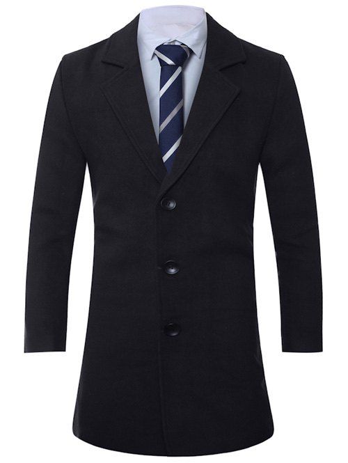 

Lapel Single-Breasted Lengthen Wool Coat, Black