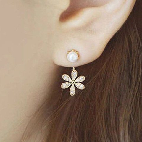

Rhinestone Faux Pearl Flower Earrings, Golden