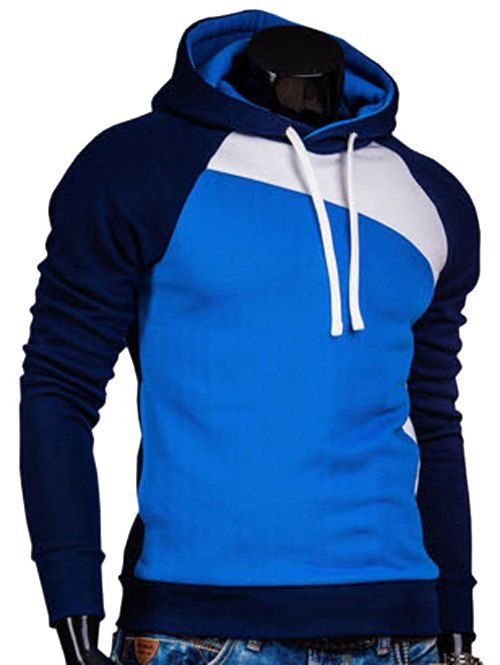 

IZZUMI Paneled Raglan Sleeve Drawstring Hoodie, Cadetblue + white