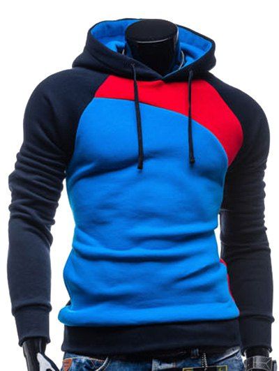 

IZZUMI Paneled Raglan Sleeve Drawstring Hoodie, Blue and red