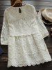 Round Neck 3/4 Sleeve Embroidered Mini Dress -  