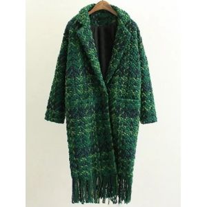 Houndstooth Fringed Woolen Coat