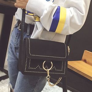 Chain Metal Ring Covered Closure Crossbody Bag