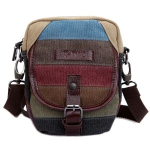Buckle Striped Pattern Canvas Crossbody Bag