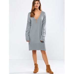 Gray S V Neck Long Sleeve Tunic Sweater Dress Rosegal V Neck Long Sleeve Tunic Sweater Dress