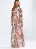 Vintage Chiffon Long Sleeve Floral Print Floor Length Maxi Prom Dress -  