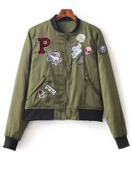 Patched Quilted Thermal Bomber Jacket - GREEN L