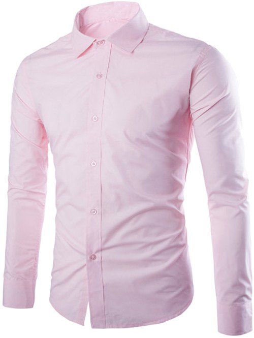 

Single Breasted Shirt Collar Long Sleeve Shirt, Pink