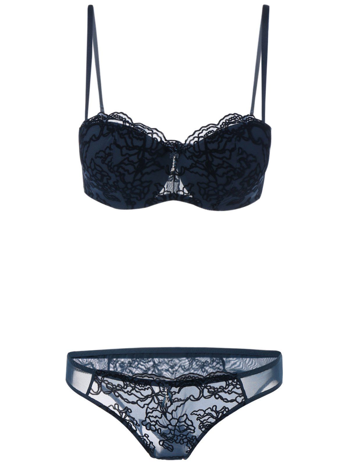 [15% OFF] See-Through Lace Embroidered Bra Set | Rosegal