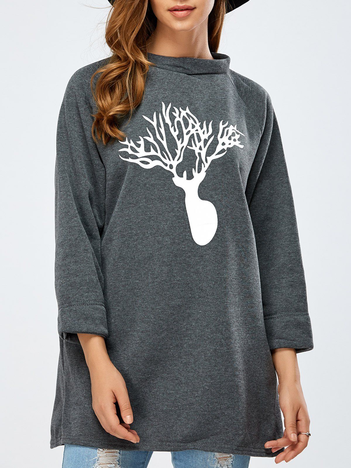 

Raglan Sleeve Tunic Christmas Reindeer Sweatshirt, Deep gray