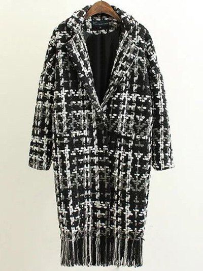 Chic Houndstooth Fringed Woolen Coat  