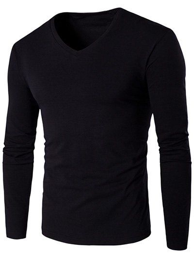 [85% OFF] V Neck Long Sleeve Plain T Shirt | Rosegal