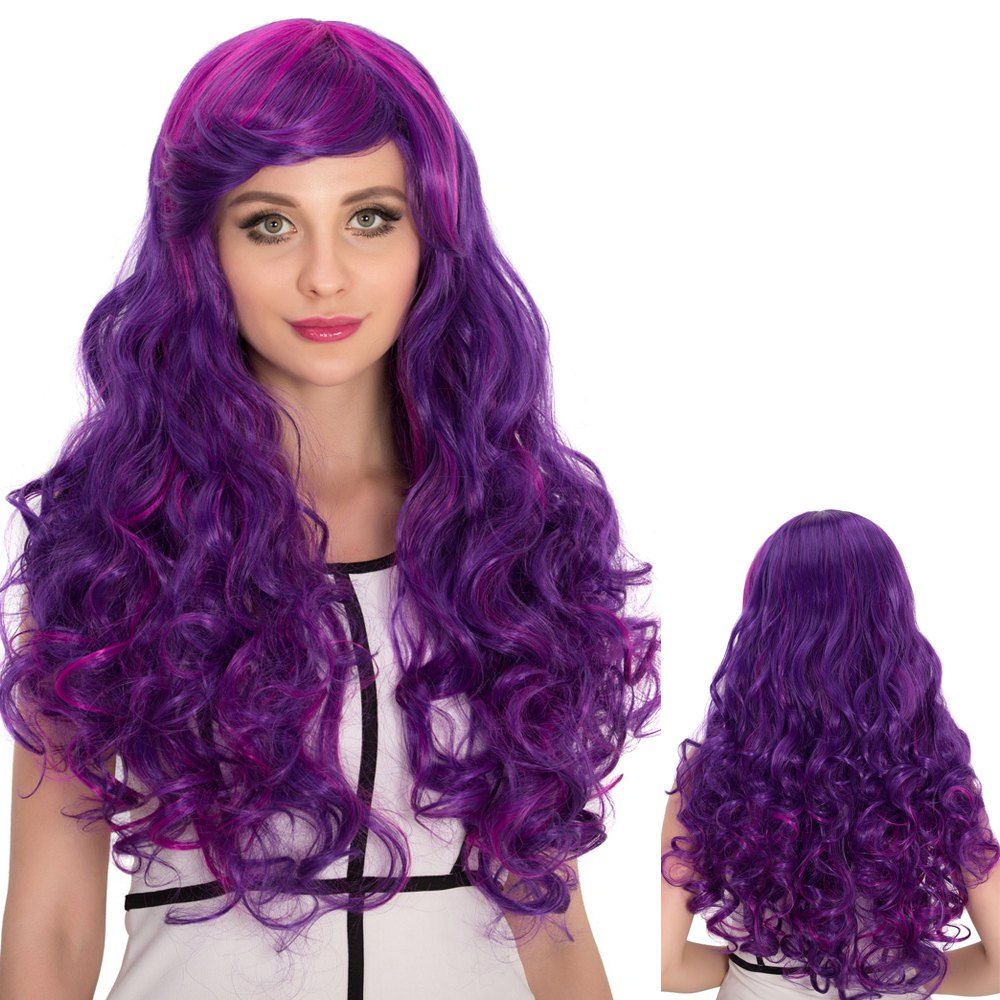 [29 Off] Long Side Bang Shaggy Wavy Purple Ombre Cosplay Synthetic Wig Rosegal