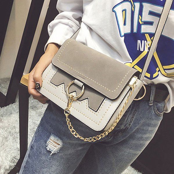 2019 Chain Metal Ring Covered Closure Crossbody Bag 