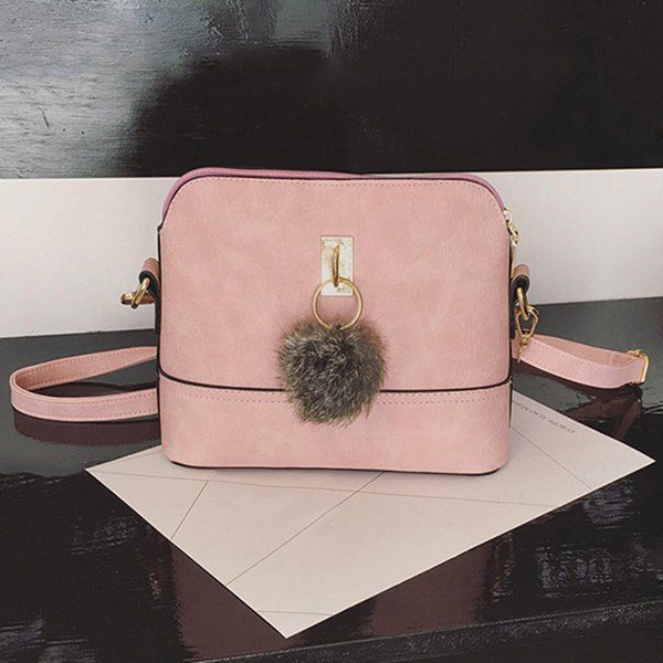[39 OFF] Faux Leather Pom Pom Crossbody Bag Rosegal