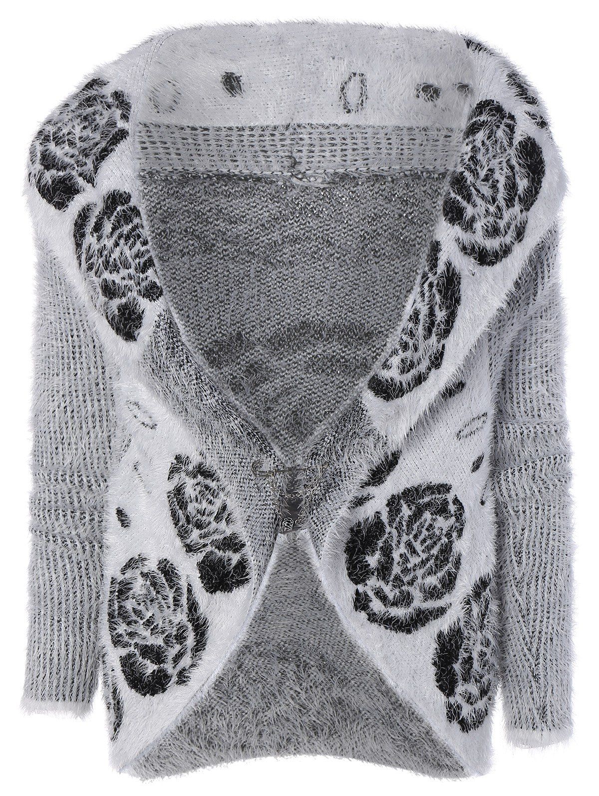 

Fluffy Flower Jacquard Cardigan, White