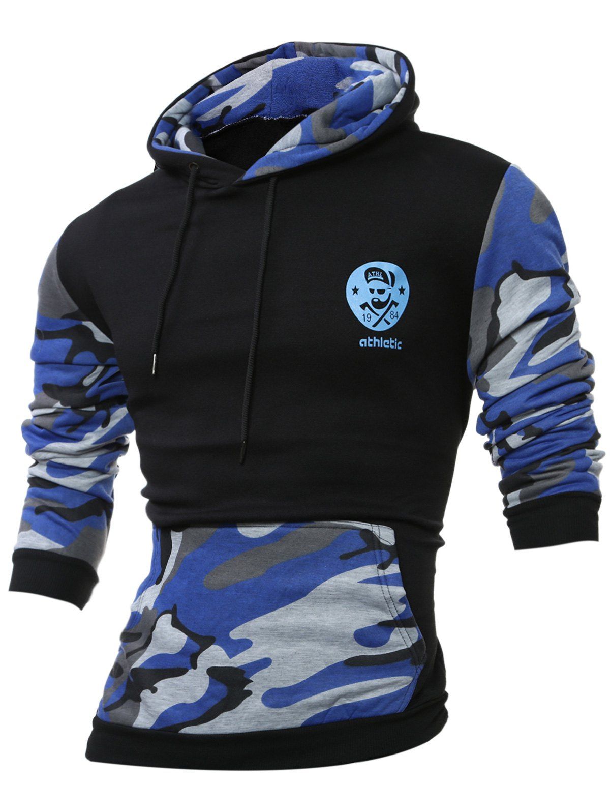 

Camouflage Splicing Long Sleeves Hoodie, Sapphire blue