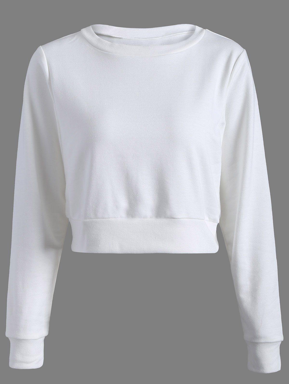 White 2xl Long Sleeve Casual Sports Cropped Sweatshirt | RoseGal.com