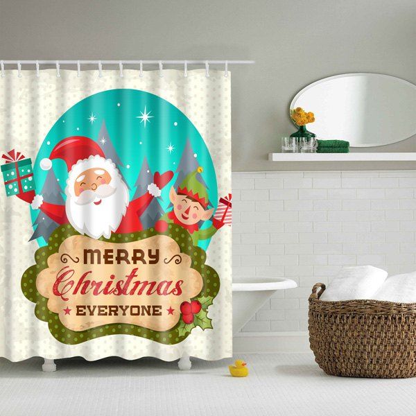 

Merry Christmas Santa Printed Waterproof Bathroom Shower Curtain, Colorful