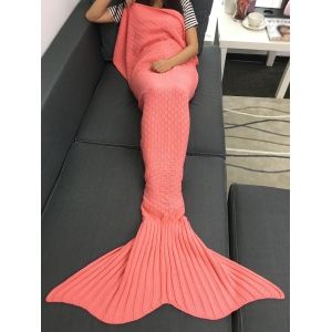 

Super Soft Plaid Knitted Sleeping Bag Mermaid Tail Blanket, Orangepink