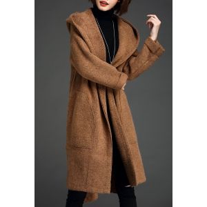 Hooded Slit Wool Blend Coat