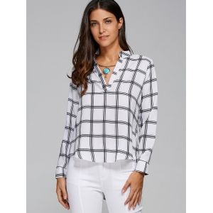 Long Sleeve High Low Plaid Shirt -