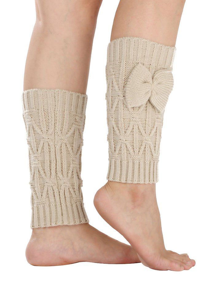 

Warm Small Bowknot Rhombus Crochet Knit Boot Cuffs, Off-white